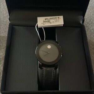 Movado Black Minimalist Watch with Leather Strap